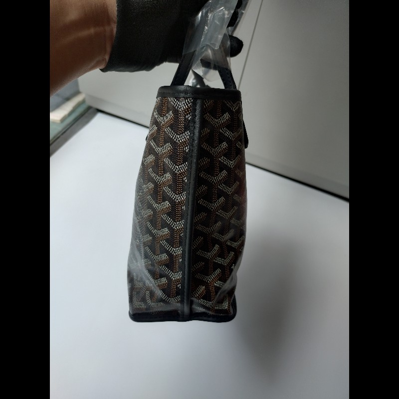 Goyard 黑底咖印花幸運草帆布雙面托特包 mini Anjou-6