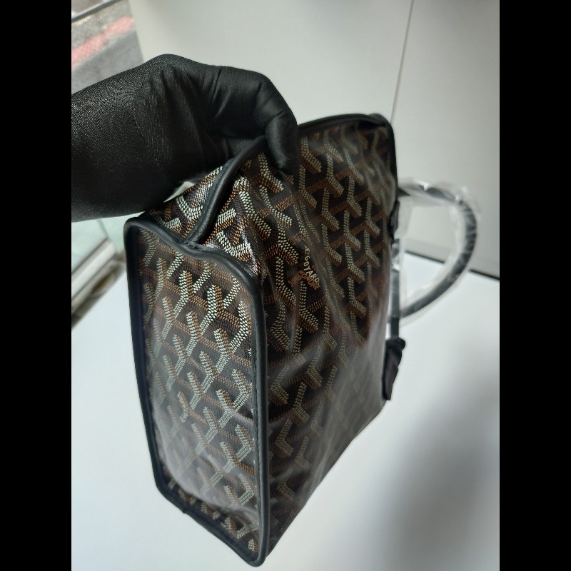 Goyard 黑底咖印花幸運草帆布雙面托特包 mini Anjou-7