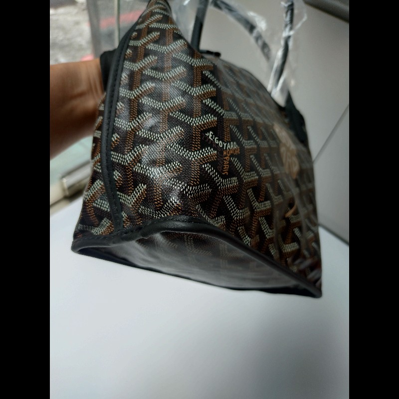 Goyard 黑底咖印花幸運草帆布雙面托特包 mini Anjou-10