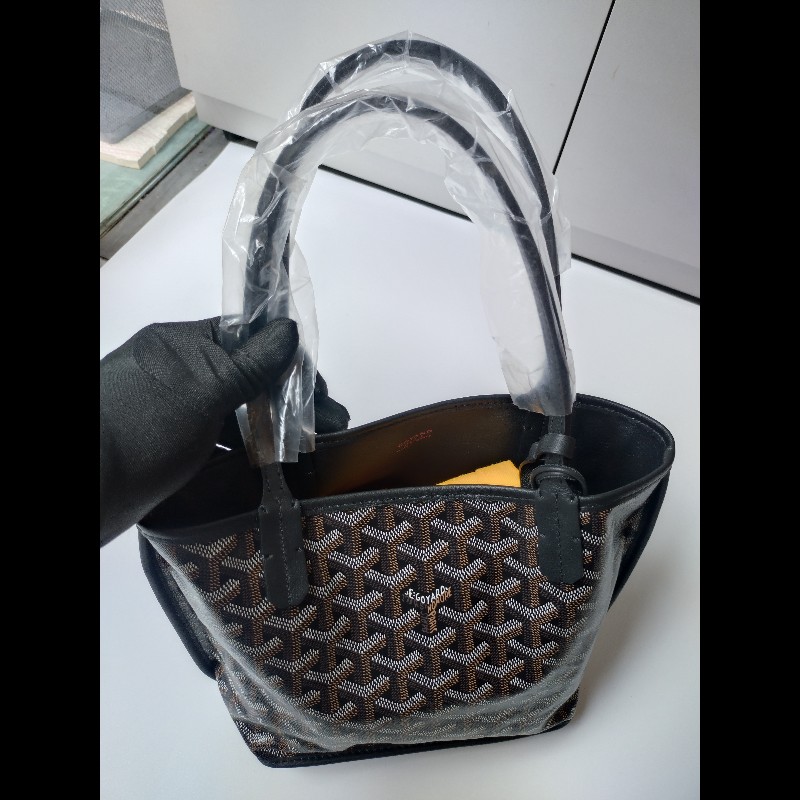 Goyard 黑底咖印花幸運草帆布雙面托特包 mini Anjou-12