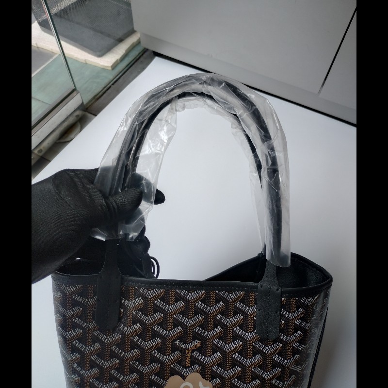 Goyard 黑底咖印花幸運草帆布雙面托特包 mini Anjou-13