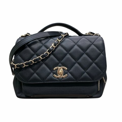 CHANEL 香奈兒 BUSINESS AFFINITY FLAP BAG 郵差翻蓋包 牛皮 黑色 淺金釦