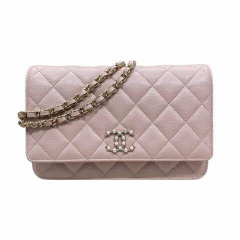 CHANEL 香奈兒 AP2136 WALLET ON CHAIN 2021春夏款珍珠翻蓋斜背包 荔枝牛皮 寶寶粉 淺金釦