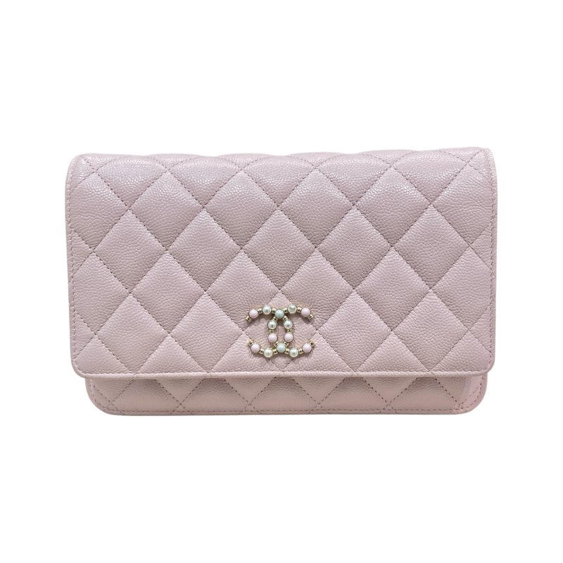 CHANEL 香奈兒 AP2136 WALLET ON CHAIN 2021春夏款珍珠翻蓋斜背包 荔枝牛皮 寶寶粉 淺金釦-1