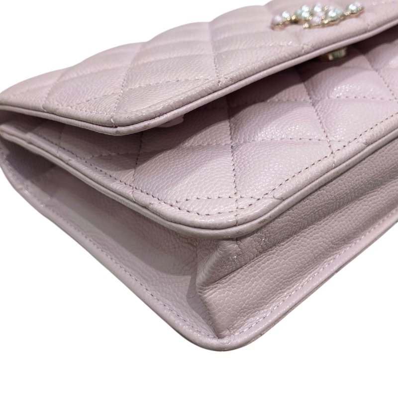 CHANEL 香奈兒 AP2136 WALLET ON CHAIN 2021春夏款珍珠翻蓋斜背包 荔枝牛皮 寶寶粉 淺金釦-7