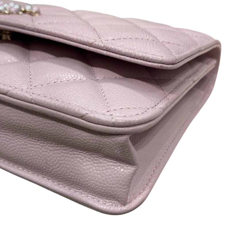 CHANEL 香奈兒 AP2136 WALLET ON CHAIN 2021春夏款珍珠翻蓋斜背包 荔枝牛皮 寶寶粉 淺金釦-8