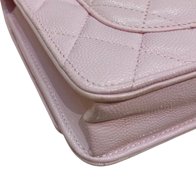 CHANEL 香奈兒 AP2136 WALLET ON CHAIN 2021春夏款珍珠翻蓋斜背包 荔枝牛皮 寶寶粉 淺金釦-9