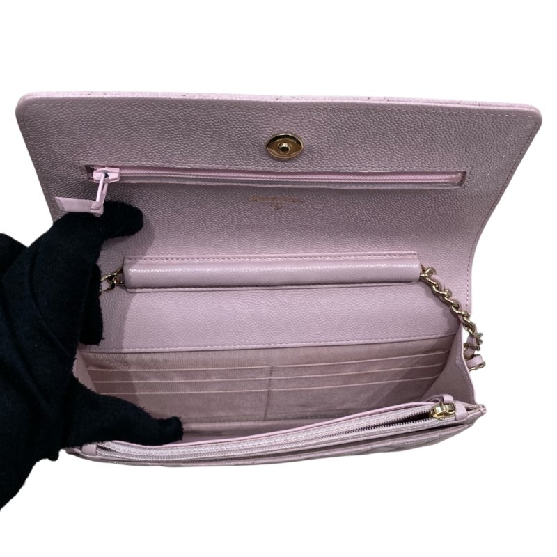 CHANEL 香奈兒 AP2136 WALLET ON CHAIN 2021春夏款珍珠翻蓋斜背包 荔枝牛皮 寶寶粉 淺金釦-11