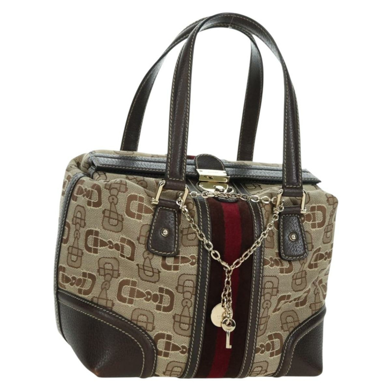 【日本直送】GUCCI Sherry Line 手提包 帆布 棕色 金色 146002 正品 167181V-0