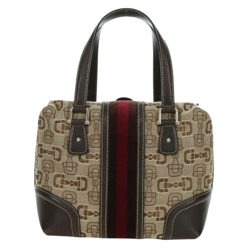 【日本直送】GUCCI Sherry Line 手提包 帆布 棕色 金色 146002 正品 167181V-1