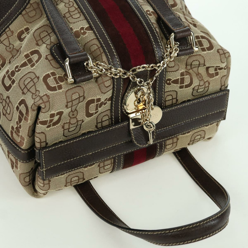 【日本直送】GUCCI Sherry Line 手提包 帆布 棕色 金色 146002 正品 167181V-5