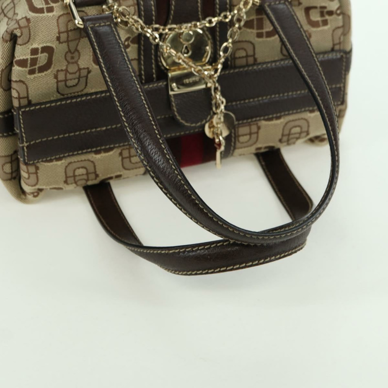 【日本直送】GUCCI Sherry Line 手提包 帆布 棕色 金色 146002 正品 167181V-6