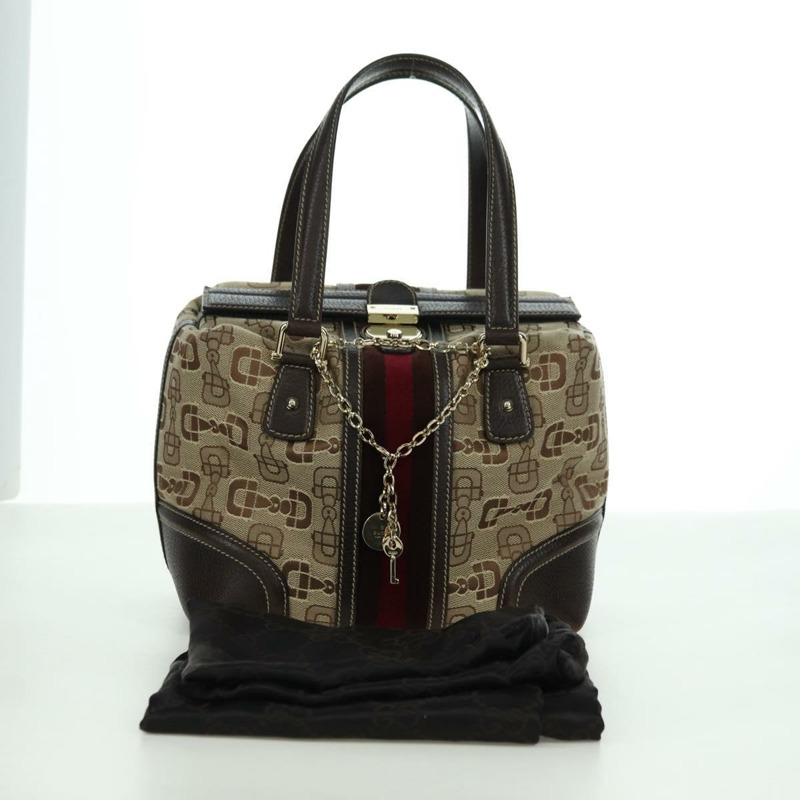 【日本直送】GUCCI Sherry Line 手提包 帆布 棕色 金色 146002 正品 167181V-11