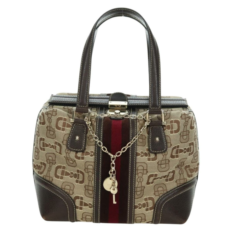 【日本直送】GUCCI Sherry Line 手提包 帆布 棕色 金色 146002 正品 167181V-12