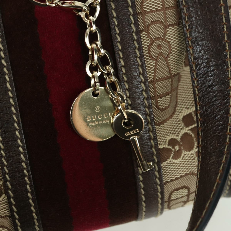 【日本直送】GUCCI Sherry Line 手提包 帆布 棕色 金色 146002 正品 167181V-17