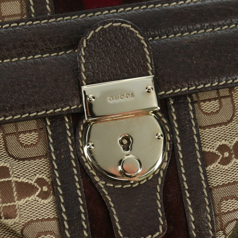 【日本直送】GUCCI Sherry Line 手提包 帆布 棕色 金色 146002 正品 167181V-18