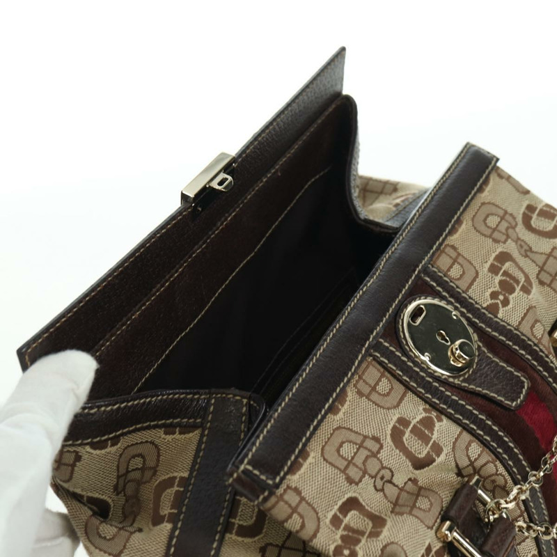 【日本直送】GUCCI Sherry Line 手提包 帆布 棕色 金色 146002 正品 167181V-19
