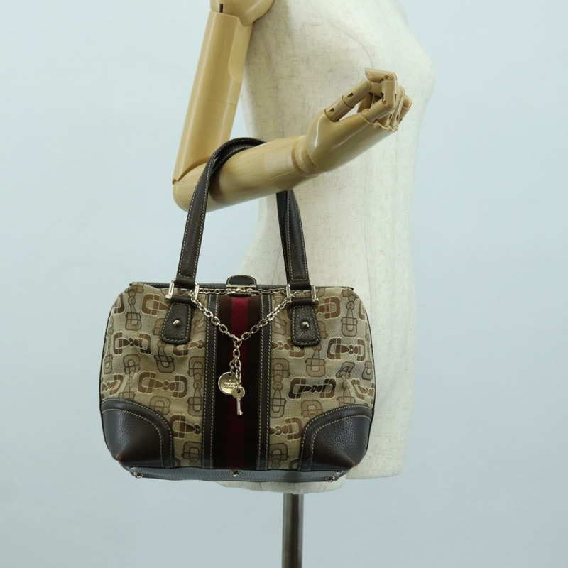 【日本直送】GUCCI Sherry Line 手提包 帆布 棕色 金色 146002 正品 167181V-25