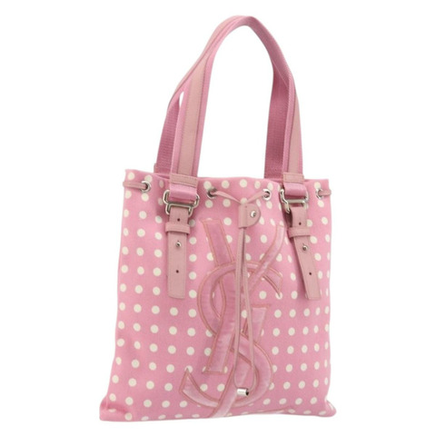 SAINT LAURENT Kahala 手提包 帆布 粉紅色 銀色 123435 正品 YKZ1106V