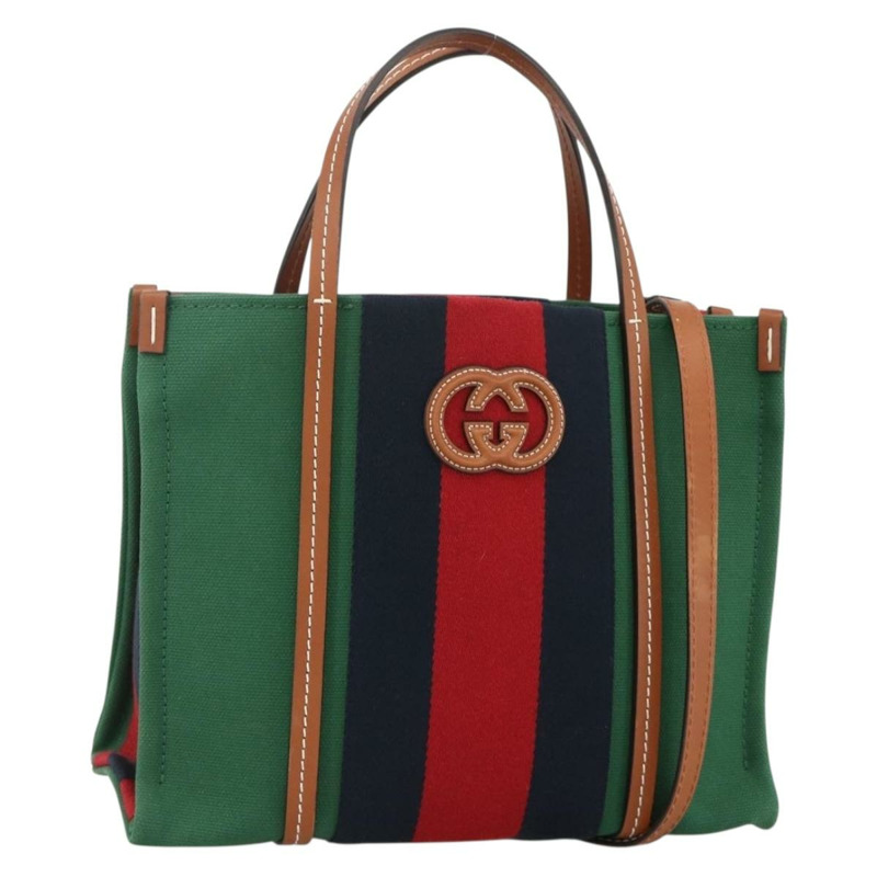 【日本直送】GUCCI Sherry Line 手袋 帆布 兩用 綠色 金 紅色 727728 正品 YKZ1033M-0