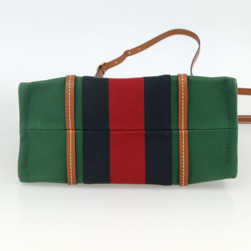 【日本直送】GUCCI Sherry Line 手袋 帆布 兩用 綠色 金 紅色 727728 正品 YKZ1033M-4