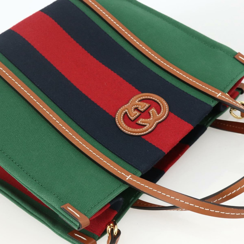 【日本直送】GUCCI Sherry Line 手袋 帆布 兩用 綠色 金 紅色 727728 正品 YKZ1033M-5