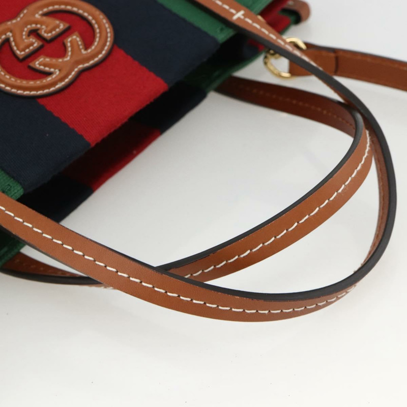 【日本直送】GUCCI Sherry Line 手袋 帆布 兩用 綠色 金 紅色 727728 正品 YKZ1033M-6