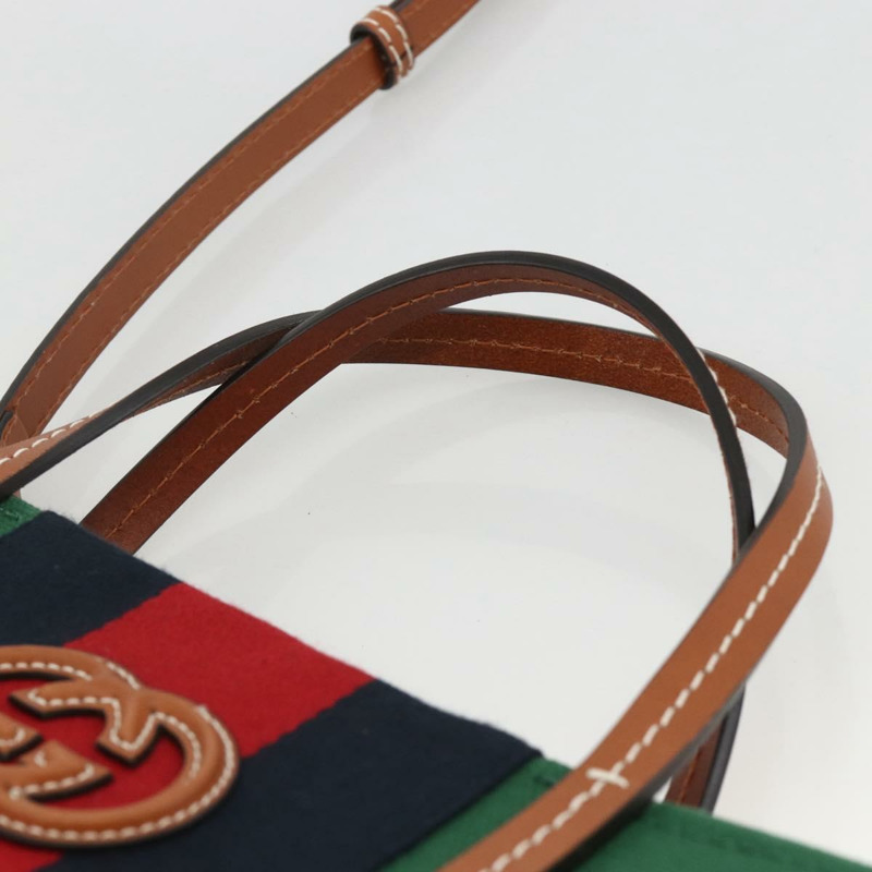 【日本直送】GUCCI Sherry Line 手袋 帆布 兩用 綠色 金 紅色 727728 正品 YKZ1033M-7