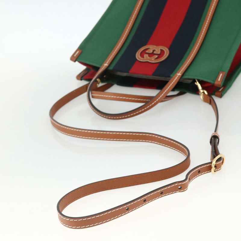 【日本直送】GUCCI Sherry Line 手袋 帆布 兩用 綠色 金 紅色 727728 正品 YKZ1033M-8