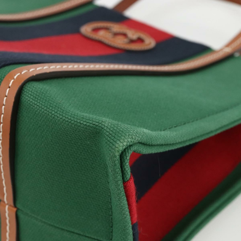 【日本直送】GUCCI Sherry Line 手袋 帆布 兩用 綠色 金 紅色 727728 正品 YKZ1033M-9