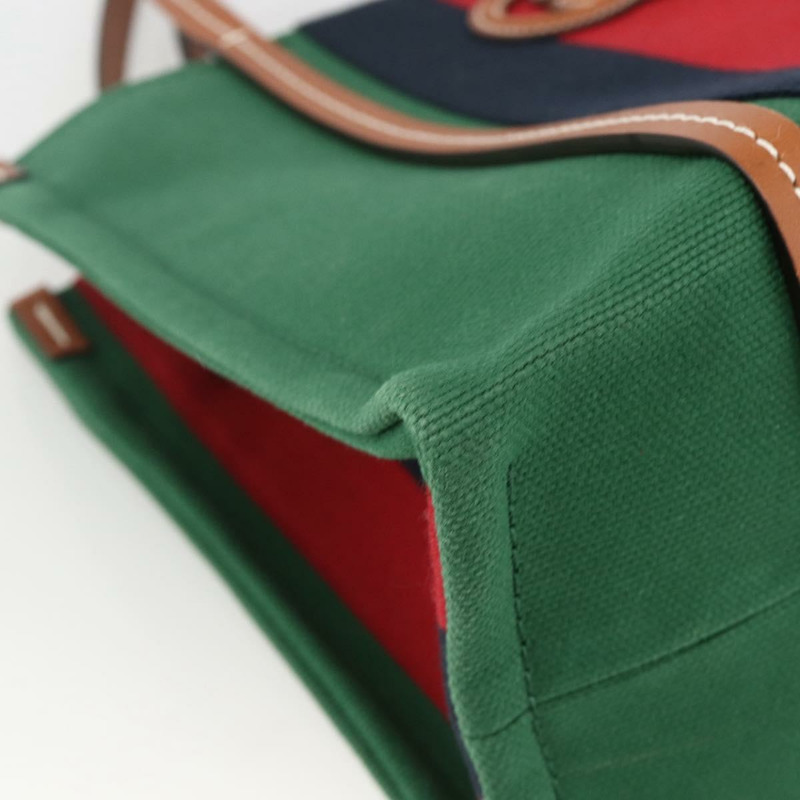 【日本直送】GUCCI Sherry Line 手袋 帆布 兩用 綠色 金 紅色 727728 正品 YKZ1033M-14