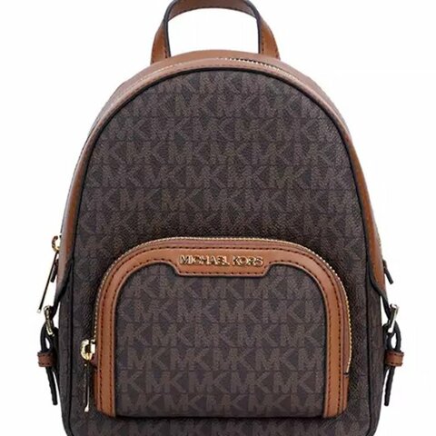 快速出貨！【Michael Kors】牛皮拼接老花防刮皮革後背包-咖啡焦糖