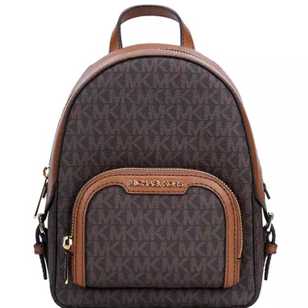 快速出貨!【Michael Kors】牛皮拼接老花防刮皮革後背包-咖啡焦糖-4