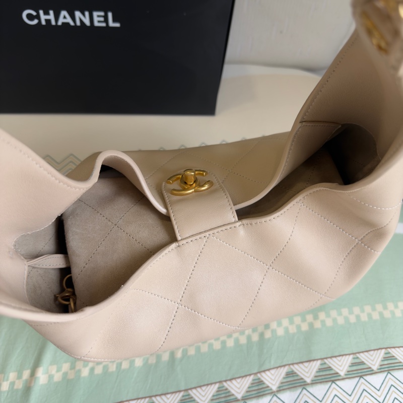 Chanel 25P Hobo Beige 肩背流浪包 米色/奶茶色-7