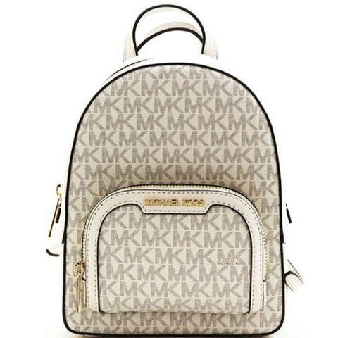 快速出貨！【Michael Kors】牛皮拼接老花防刮皮革後背包-香草白