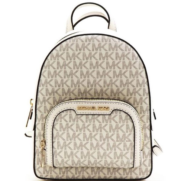 快速出貨!【Michael Kors】牛皮拼接老花防刮皮革後背包-香草白-0