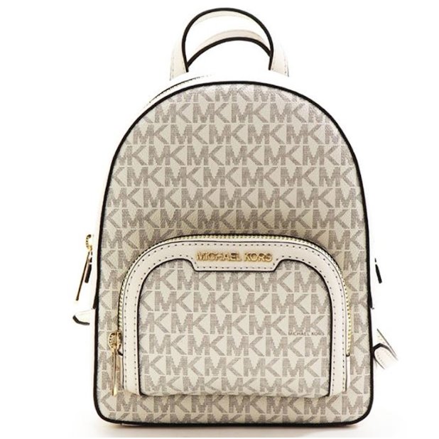 快速出貨!【Michael Kors】牛皮拼接老花防刮皮革後背包-香草白-2