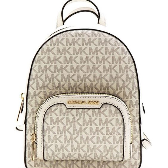 快速出貨!【Michael Kors】牛皮拼接老花防刮皮革後背包-香草白-4