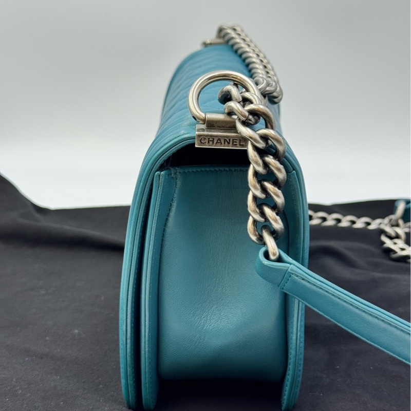 99新 香奈兒/Chanel Leboy中號 天藍色羊皮銀色金屬-2