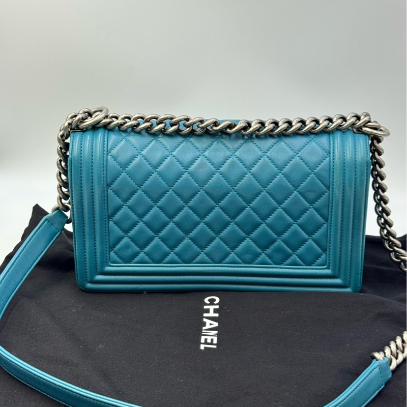99新 香奈兒/Chanel Leboy中號 天藍色羊皮銀色金屬-3