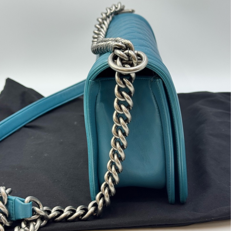 99新 香奈兒/Chanel Leboy中號 天藍色羊皮銀色金屬-4