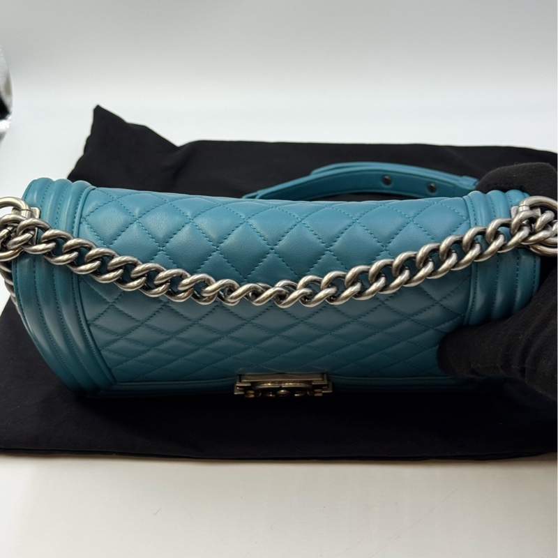 99新 香奈兒/Chanel Leboy中號 天藍色羊皮銀色金屬-5