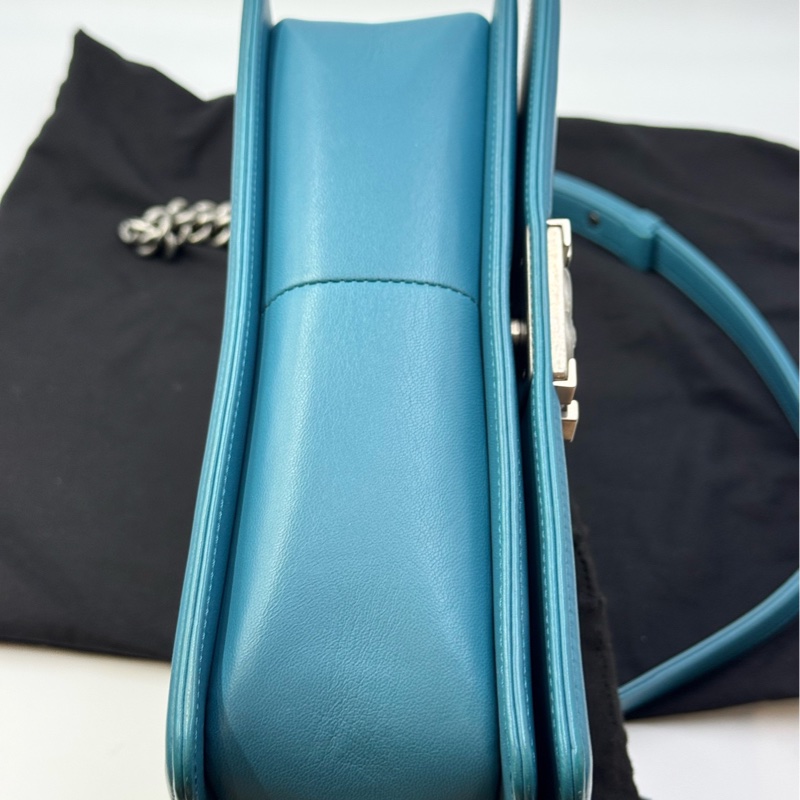 99新 香奈兒/Chanel Leboy中號 天藍色羊皮銀色金屬-6