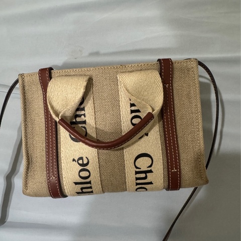 Chloe 迷你 帆布肩背包 (棕色) MINI CABAS WOODY TOTE