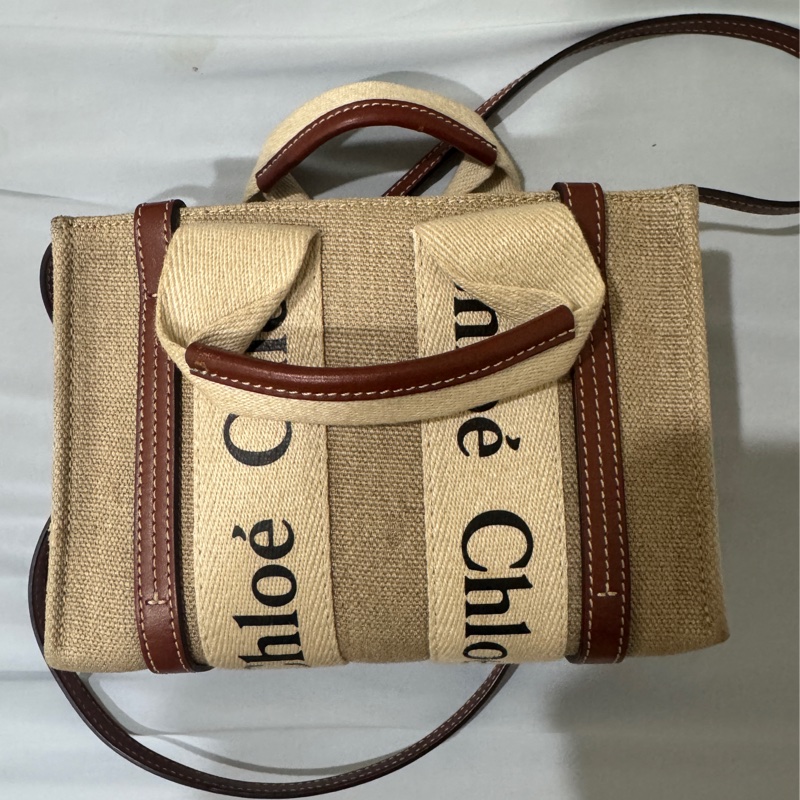 Chloe 迷你 帆布肩背包 (棕色) MINI CABAS WOODY TOTE-5