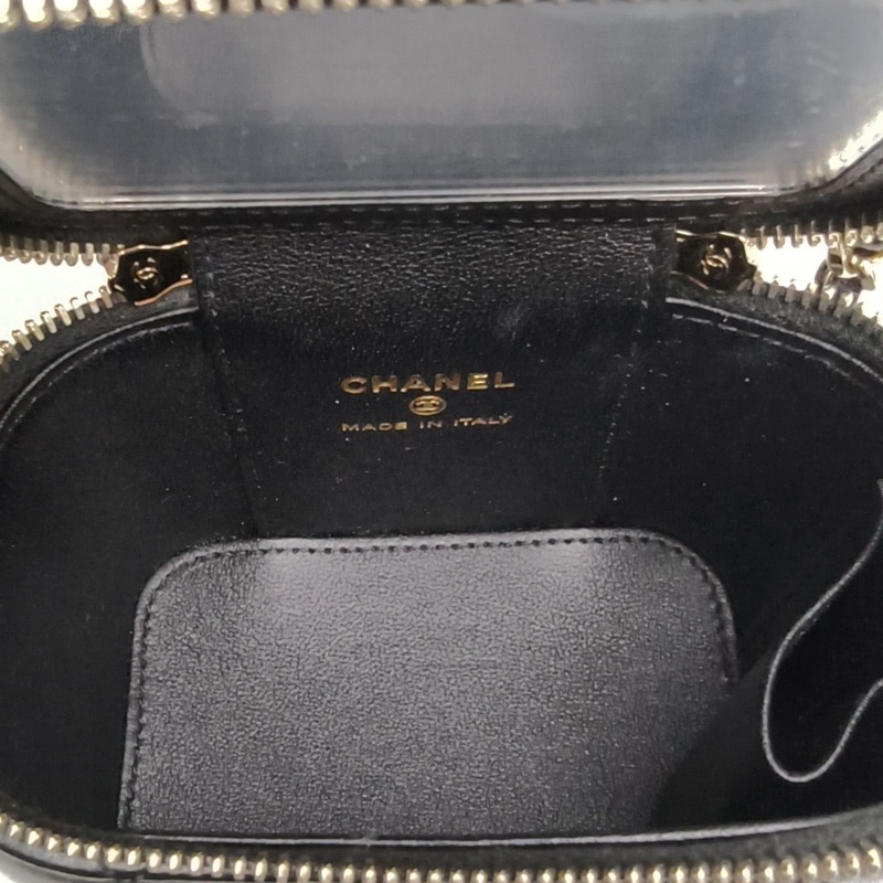 CHANEL 黑色羊皮鐳射標金扣24B方盒子化妝包水鑽手柄-5