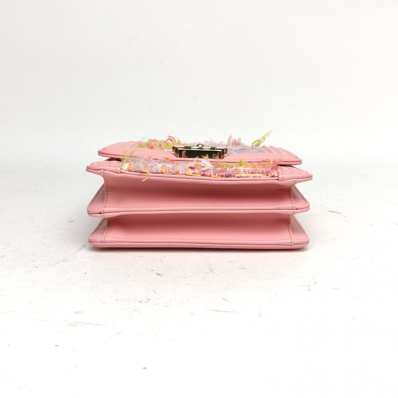 CHANEL Leboy豎版16cm粉色毛呢27開金扣-3