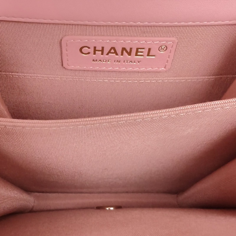 CHANEL Leboy豎版16cm粉色毛呢27開金扣-5