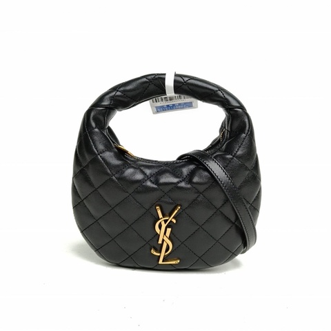 SAINT LAURENT 黑色羊皮金扣Icarinobaby小號呼啦圈手拎包單肩包