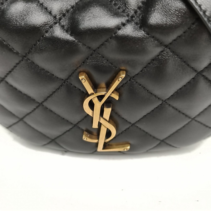 SAINT LAURENT 黑色羊皮金扣Icarinobaby小號呼啦圈手拎包單肩包-4